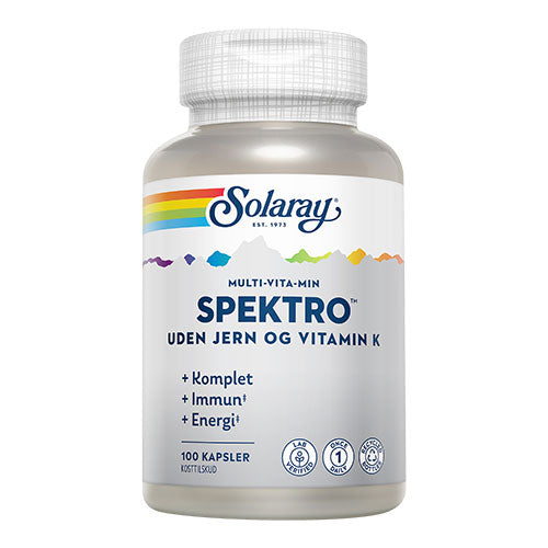 Solaray Spektro Multi-vitamin U. Jern Og Vit. K. | 100 kapsler fra Solaray på Mecindo.dk