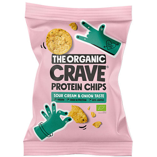 The Organic Crave Veganske Protein Chips M. Sour Cream & Onion Økologisk | 75 gr fra The Organic Crave på Mecindo.dk