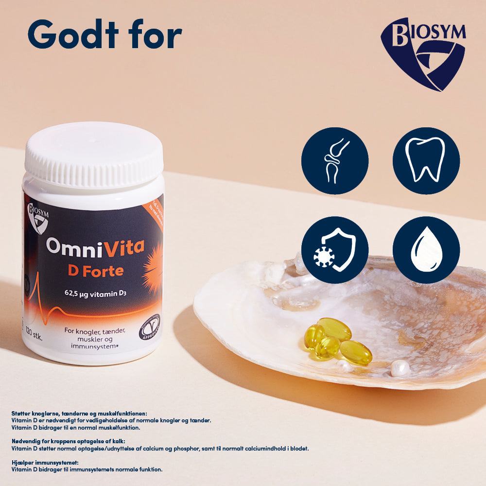 Biosym Omnivita D Forte | 120 kapsler fra Biosym på Mecindo.dk