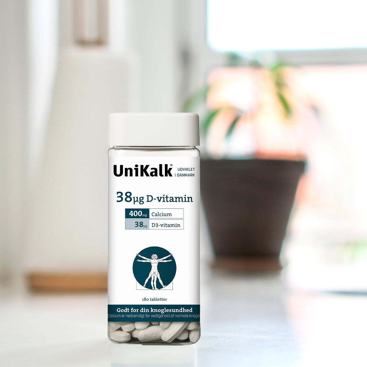 Unikalk 38µg D-vitamin | 180 Tabl. fra Unikalk på Mecindo.dk