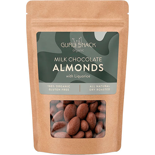 Guru Snack Mandler m. hvid chokolade & lakrids Økologisk | 100 g fra Guru Snack på Mecindo.dk