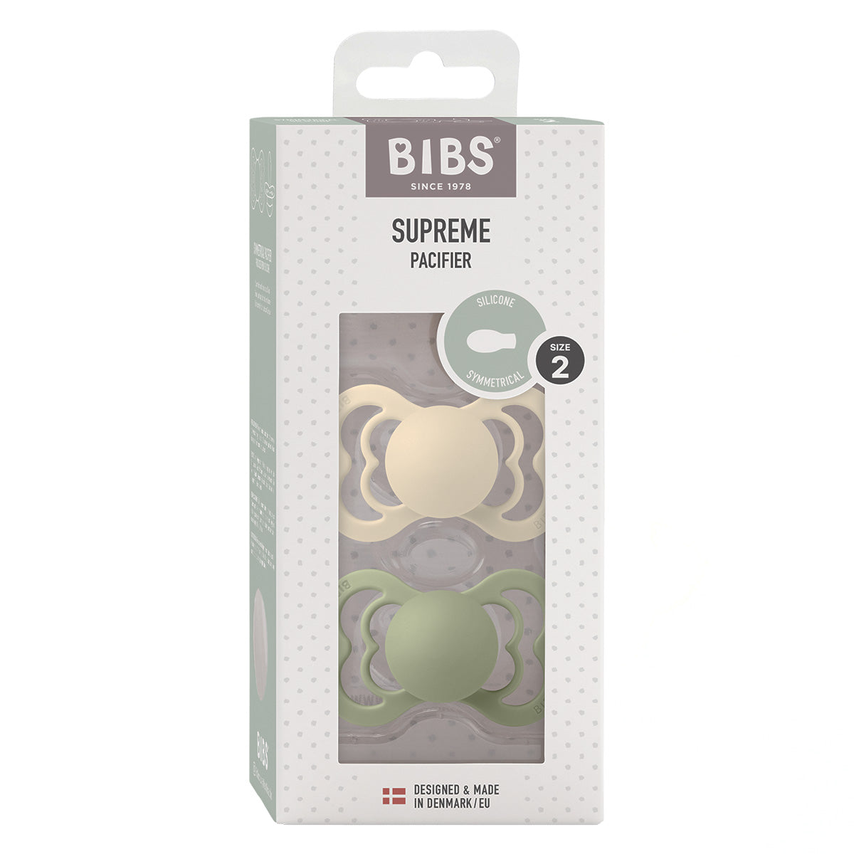 BIBS Supreme Silicone Size 2 Ivory/Sage 2 PACK fra BIBS på Mecindo.dk