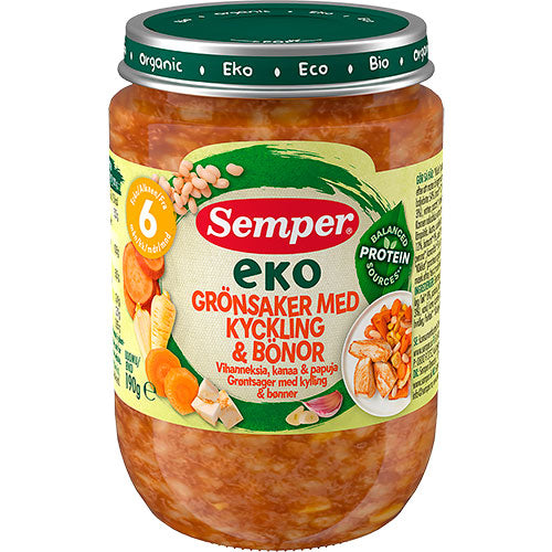 Semper EKO Eko Grøntsager Med Kylling & Bønner Økologisk | 190 gr fra Semper EKO på Mecindo.dk