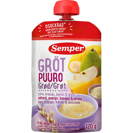 Semper Grød Med Pære, Mango, Banan Og Æble Fra 6 Mdr. | 120 gr fra Semper på Mecindo.dk