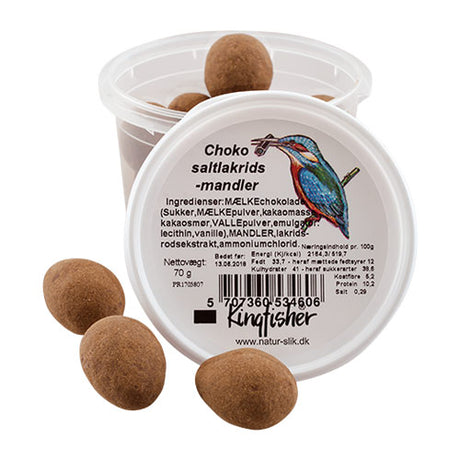 Kingfisher Choko Saltlakrids Mandler | 70 gr fra Kingfisher på Mecindo.dk