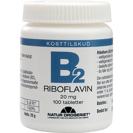 Natur-Drogeriet Mega B2 Vitamin 20 Mg | 100 Tabl. fra Natur-Drogeriet på Mecindo.dk