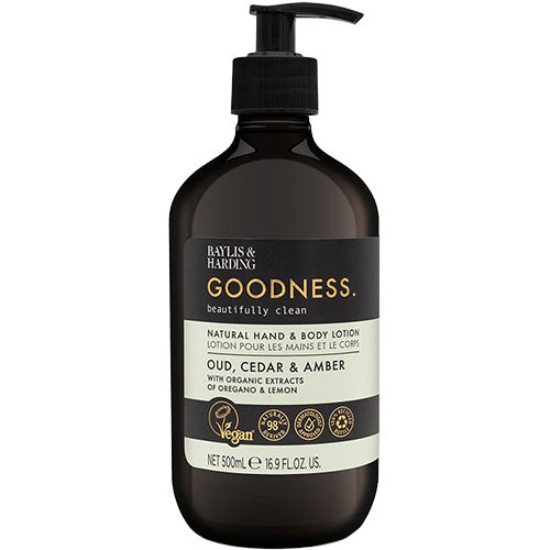 Baylis & Harding Hand & Body Lotion Oud, Cedar & Amber | 500 ml fra Baylis & Harding Goodness på Mecindo.dk