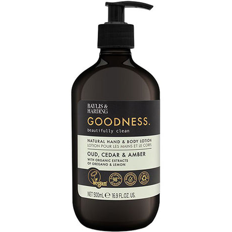 Baylis & Harding Hand & Body Lotion Oud, Cedar & Amber | 500 ml fra Baylis & Harding Goodness på Mecindo.dk
