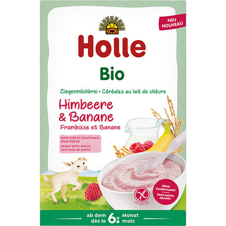 Holle Risgrød med gedemaelk, hindbaer og banan Økologisk | 200 gr fra Holle på Mecindo.dk
