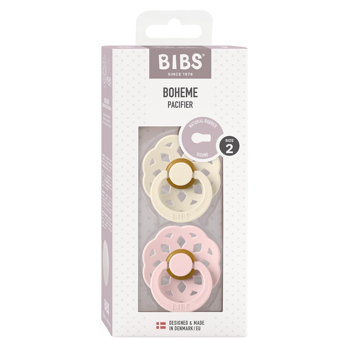 BIBS Boheme Latex Size 2 Ivory/Blossom 2 PACK fra BIBS på Mecindo.dk
