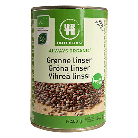 Urtekram Linser Grønne I Dåse Økologisk | 400 gr fra Urtekram på Mecindo.dk