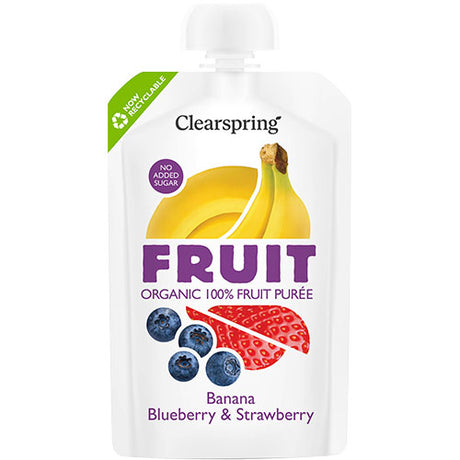 Clearspring Banan, Blåbær & Jordbær Frugtpuré Ø | 100 gr fra Clearspring på Mecindo.dk