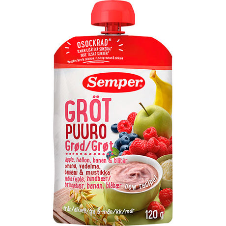 Semper Grød Med Æble, Hindbær, Banan, Blåbær Fra 6 Mdr. | 120 gr fra Semper på Mecindo.dk