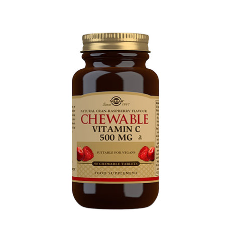 Solgar Vitamin C Tyggetablet Tranebaer Hindbaer Smag | 90 Tabl. fra Solgar på Mecindo.dk