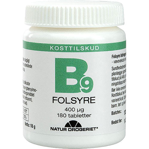 Natur-Drogeriet Folsyre Økonomikøb 400 ?g | 180 Tabl. fra Natur-Drogeriet på Mecindo.dk