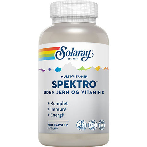 Solaray Spektro Multivitamin Uden Jern Og Vitamin K. | 300 kapsler fra Solaray på Mecindo.dk