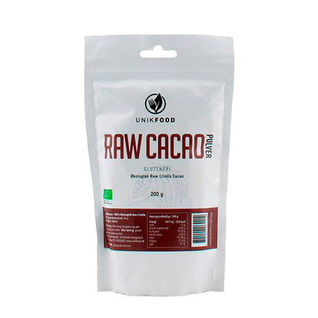 Unikfood Cacao Pulver Raw Økologisk | 200 gr fra Unikfood på Mecindo.dk