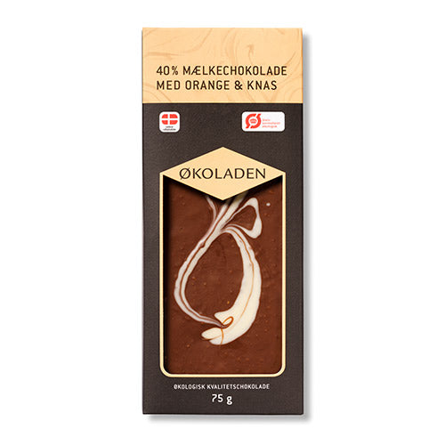 Økoladen Chokolade Maelk Orange/knas Økologisk 40% | 75 gr fra Økoladen på Mecindo.dk