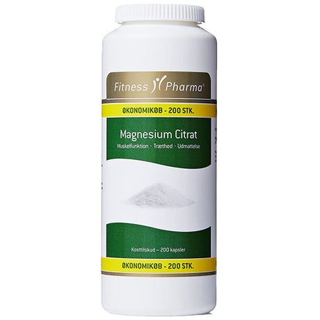 Fitness Pharma Magnesium Citrat | 200 kapsler fra Fitness Pharma på Mecindo.dk