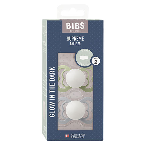 BIBS Supreme Silicone Size 2 Sage GLOW/Cloud GLOW fra BIBS på Mecindo.dk