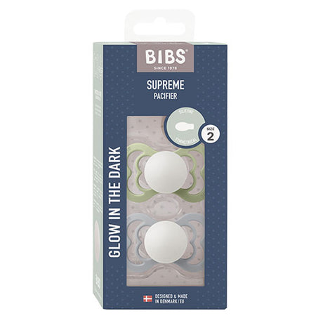 BIBS Supreme Silicone Size 2 Sage GLOW/Cloud GLOW fra BIBS på Mecindo.dk