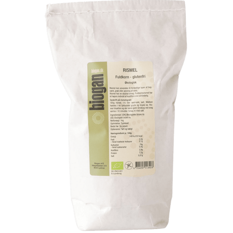 Biogan Økologisk Glutenfri Rismel, Fuldkorn | 1 kg fra Biogan på Mecindo.dk