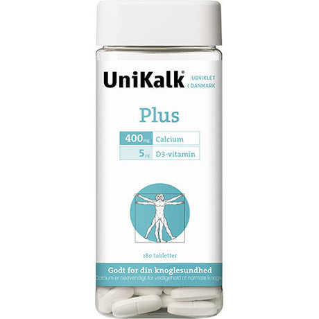 Unikalk Plus Calcium + D-vitamin | 180 Tabl. fra Unikalk på Mecindo.dk
