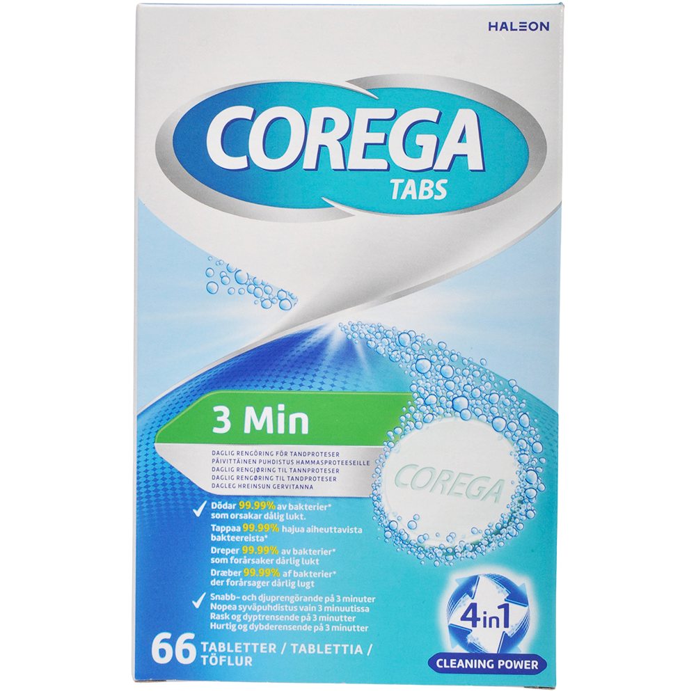 Corega Cleaner Køb Corega Cleanser Tabs 3 minutes 66 stk - Mecindo – Mecindo.dk