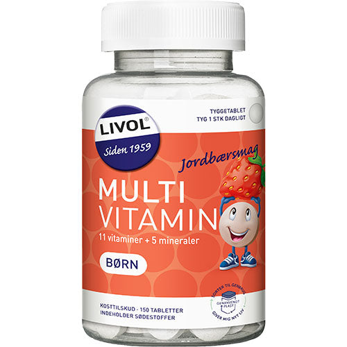 Livol Multivitamin Børn Jordbaer | 150 Tabl. fra Livol på Mecindo.dk