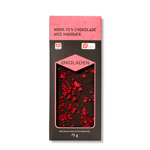 Økoladen Chokolade Mørk Hindbaer 72% Økologisk | 75 gr fra Økoladen på Mecindo.dk