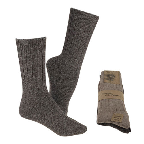 Alpaka Uldstrømper Brun & Beige Tynde 2-pak | Str. 39/42 fra Clemente på Mecindo.dk
