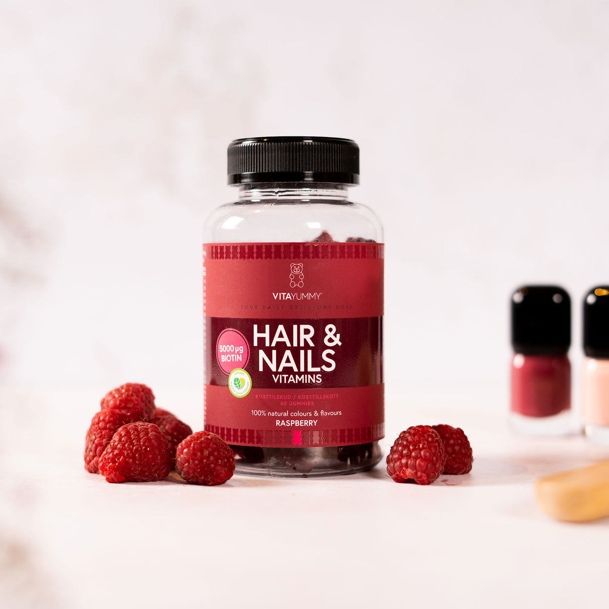 VitaYummy Hair & Nails Raspberry | 60 vingummier