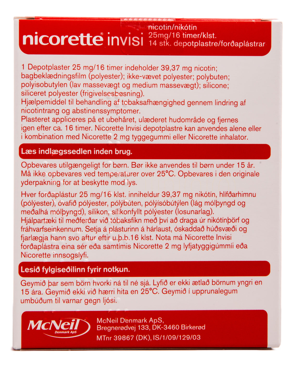 Nicorette Invisi Depotplastre 15 mg fra Nicorette på Mecindo.dk