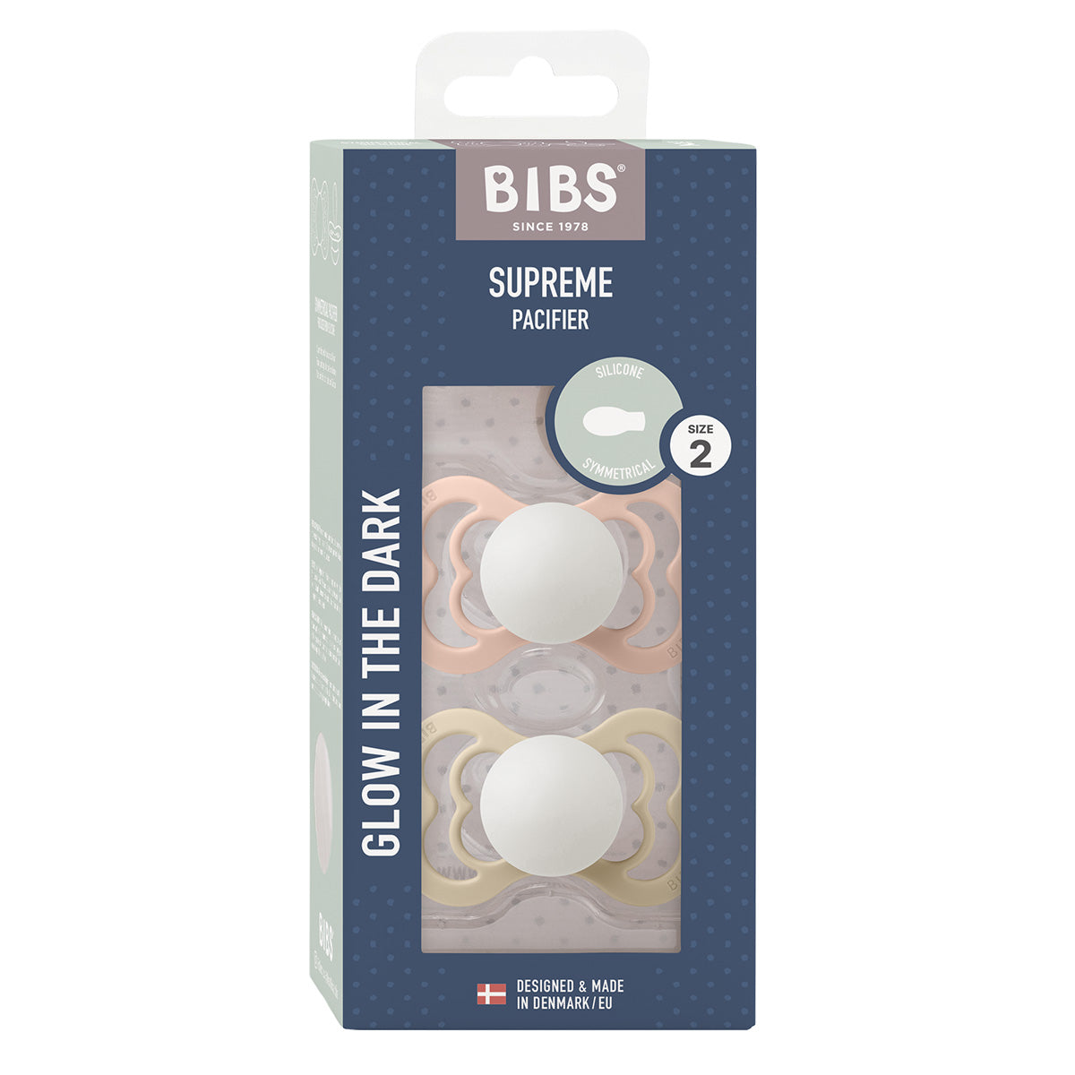BIBS Supreme Silicone Size 2 Blush GLOW/Vanilla fra BIBS på Mecindo.dk