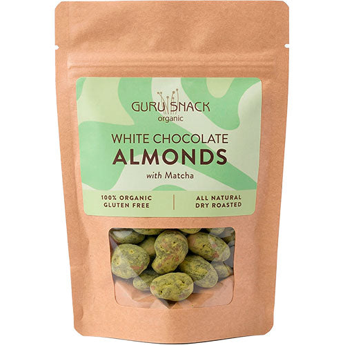 Guru Snack Mandler m. hvid chokolade & matcha Økologisk | 100 g fra Guru Snack på Mecindo.dk