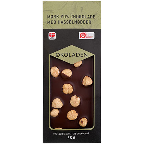 Økoladen Mørk 70 % Chokolade M. Hasselnødder Økologisk | 75 gr fra Økoladen på Mecindo.dk
