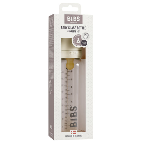 BIBS Baby Glass Bottle Complete Set Latex 225ml Ivory fra BIBS på Mecindo.dk