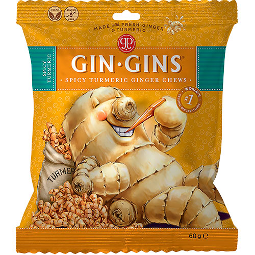 The Ginger People Ginger Chews (Gin Gins) Spicy Turmeric | 60 g fra The Ginger People på Mecindo.dk