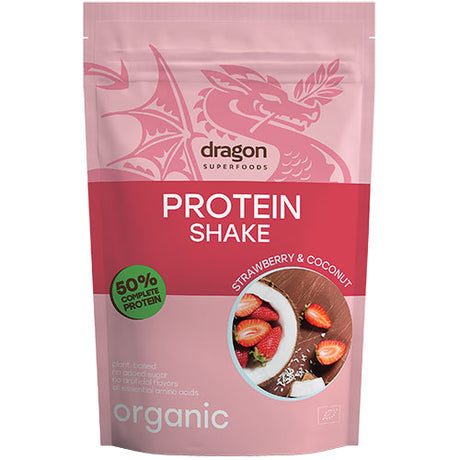Dragon Superfoods Protein Shake Jordbaer & Kokos Økologisk | 450 gr fra Dragon Superfoods på Mecindo.dk