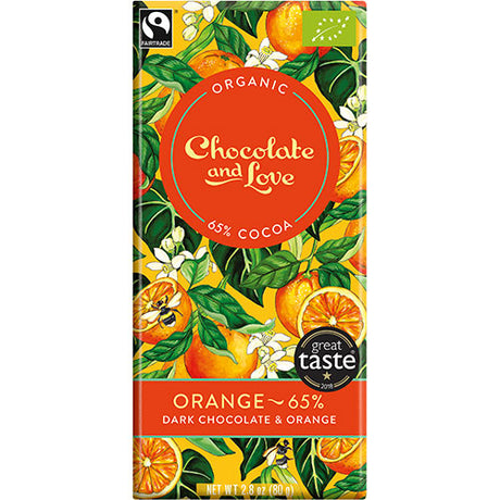 Chocolate and Love Chokolade Orange 65% Økologisk | 80 gr fra Chocolate and Love på Mecindo.dk