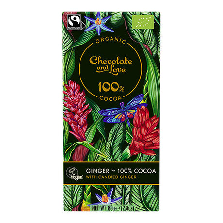 Chocolate and Love Chokolade 100% Kakao Med Kandiseret Ingefær Økologisk | 80 gr fra Chocolate and Love på Mecindo.dk