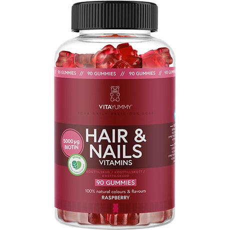 Vita Yummy Hair & Nails (Raspberry) | 90 gummies fra Vita Yummy på Mecindo.dk