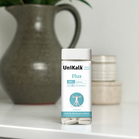 Unikalk Plus Calcium + D-vitamin | 180 Tabl. fra Unikalk på Mecindo.dk