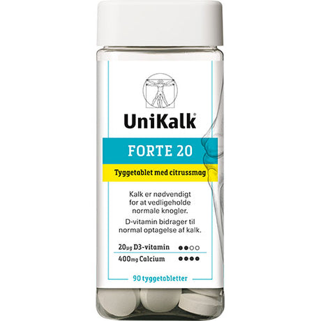 UniKalk Forte 20 | 90 tyggetabletter fra Unikalk på Mecindo.dk