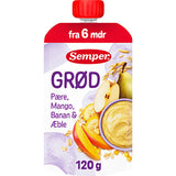 Semper Grød Med Pære, Mango, Banan Og Æble Fra 6 Mdr. | 120 g fra Semper på Mecindo.dk