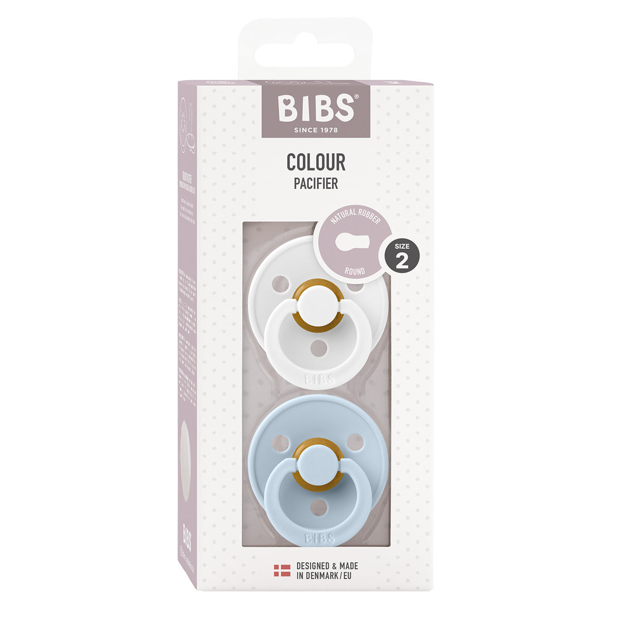 BIBS Colour Latex Size 2 White/Baby Blue 2 PACK fra BIBS på Mecindo.dk