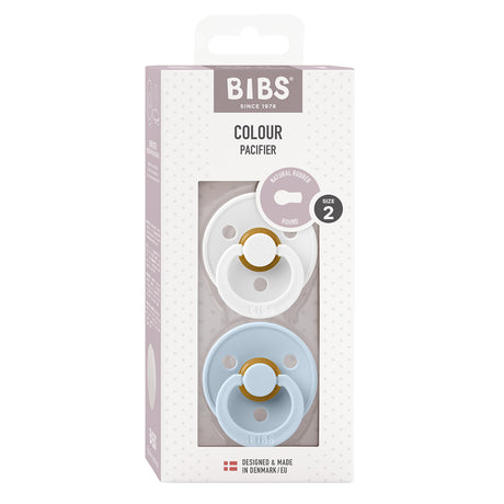 BIBS Colour Latex Size 2 White/Baby Blue 2 PACK fra BIBS på Mecindo.dk