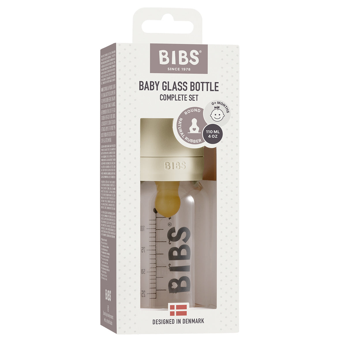 BIBS Baby Glass Bottle Complete Set Latex 110ml Ivory fra BIBS på Mecindo.dk