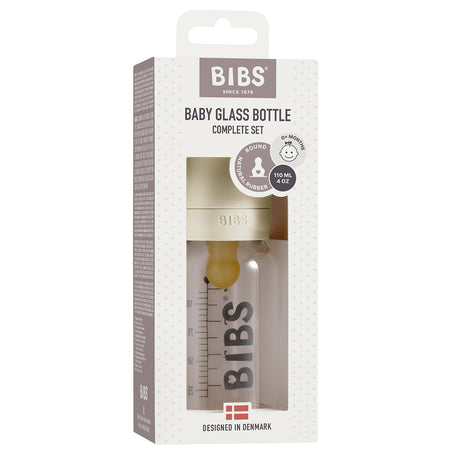 BIBS Baby Glass Bottle Complete Set Latex 110ml Ivory fra BIBS på Mecindo.dk