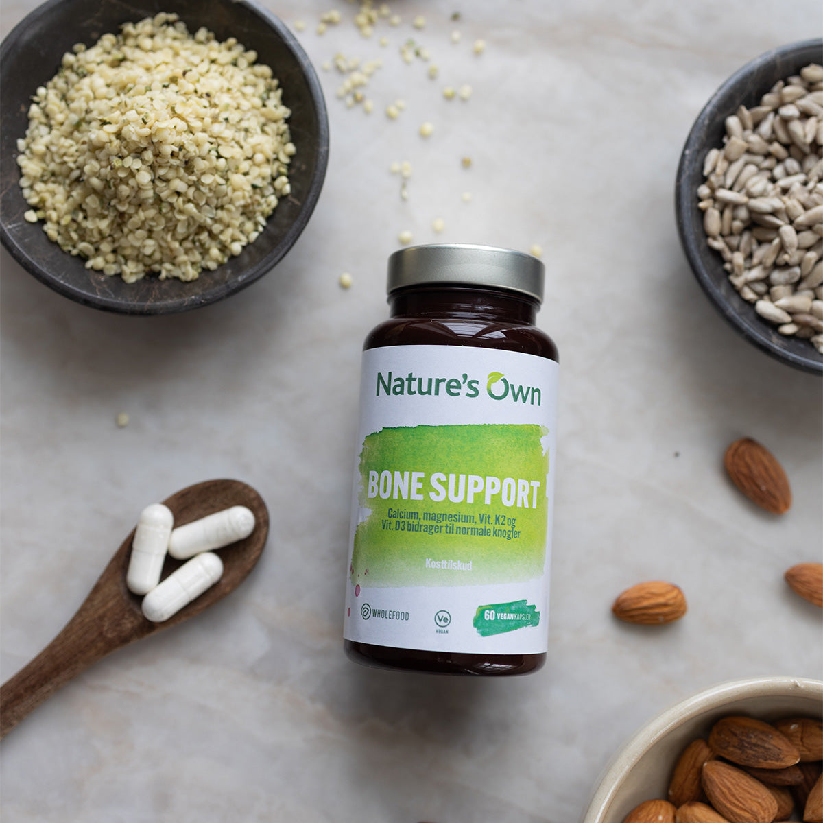 Natures Own Bone Support Wholefood | 120 kapsler fra Natures Own på Mecindo.dk